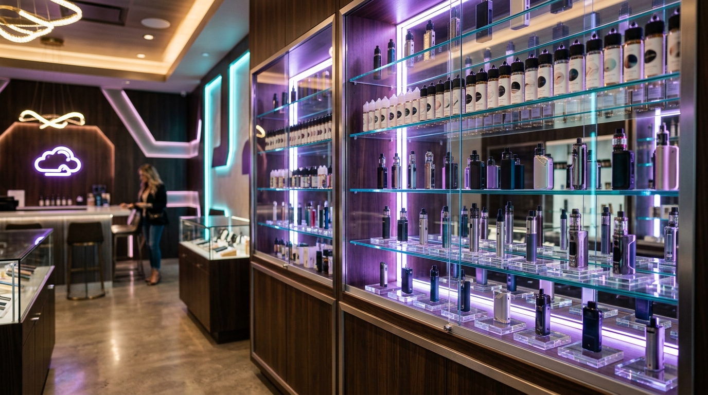 Vape display cabinets at Vape Monkey Lake Jackson TX